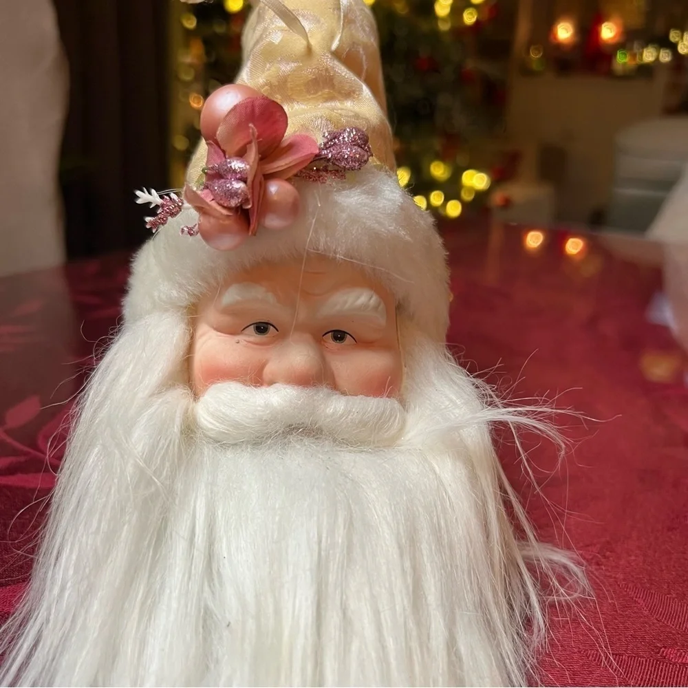 Santa Ornament Claus Porcelain Head Victorian Sit On Table/ Hang On Tree 9” Real